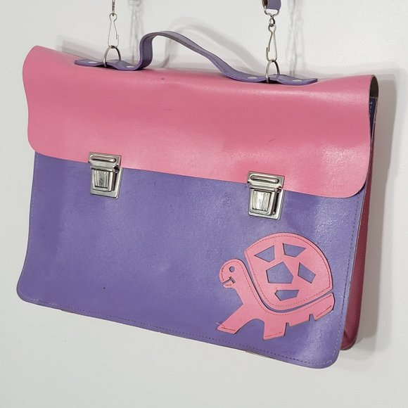 ⭐️Vintage Pink Purple Leather Kids School Bag Shoulder Strap Top Handle Retro - Picture 2 of 13